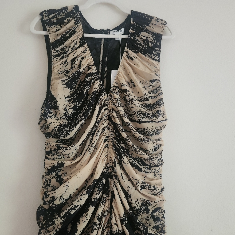 H&M STUDIO Resort Collection Mesh PATERNED Light Yellow Black Dress Sz XXL BNWT - Picture 12 of 15